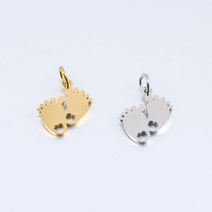 Mirror polished stainless steel baby footprint pendants in gold and silver finishes