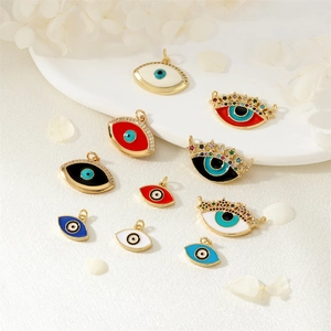 Evil Eye Charms Gold Plated Copper Enamel Micro Pave Zirconia For Necklace Bracelet DIY Jewelry Making Accessories
