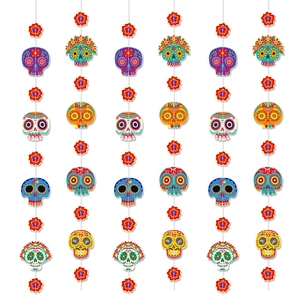 Mexico Day Of The Dead Hanging Garland Skull Flower Paper Banner Ceiling Party Decor Prop Decoration
