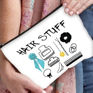Pochette en toile blanche avec imprimé HAIR STUFF et illustrations d'accessoires de coiffure