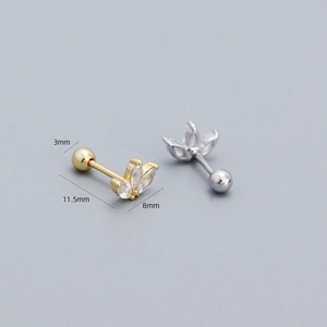 Floral S925 sterling silver stud earrings with marquise cubic zirconia petals