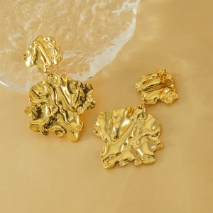 Irregular 18K gold plated lava leaf earrings in stainless steel with polished finish