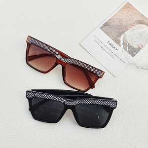 Luxury oversized square sunglasses with sparkling rhinestone trim in black and brown tones