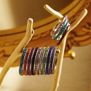 Birthstone Eternity Band Ring Stainless Steel Colorful Zirconia Stackable High Polished Fashion Jewelry Women