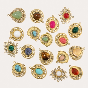 French water drop natural stone pendants in gold plated titanium steel settings