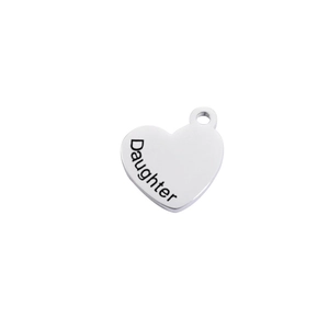 Polished silver stainless steel heart pendant engraved with Daughter for DIY jewelry