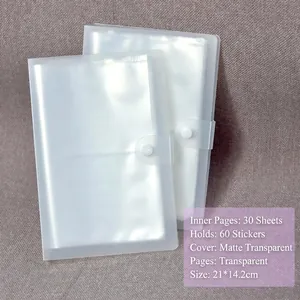 Frosted transparent sticker album storage book with 60-pocket capacity and snap closure