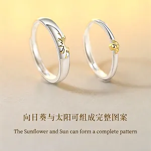 Verstellbare Sonnenblumen und Sonnenringe für Paare in Silber- und Gold-Finish