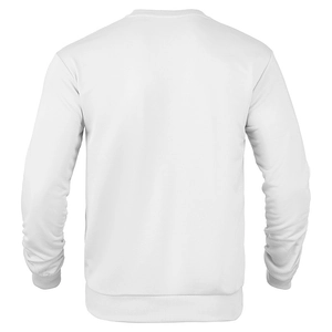 Detail view of the ribbed cuffs and hem on a white heavyweight cotton sweatshirt