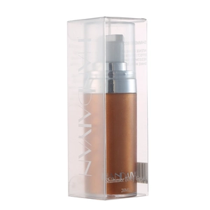Close-up of shimmer body oil in 20ml bottle with silver pump and frosted packaging