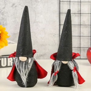 Halloween Vampire Gnome Dolls Fabric Desktop Decorations Black Red Cloak Plush Ornaments For Party Home Holiday