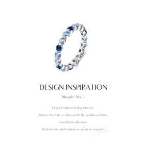 Detailed macro view of S925 sterling silver ring with gradient blue crystals and hallmark