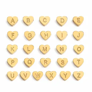 Stainless Steel Initial Letter Heart Charms For DIY Jewelry Making Gold Silver Alphabet Heart Shaped Beads For Necklaces Bracelets Accessories