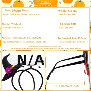 Halloween headband set with witch hat and spider designs including 13.5cm size details