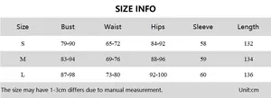 Detailed size chart for French off-shoulder pleated long sleeve dress with S-L measurements