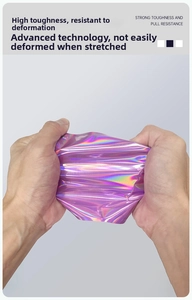 Strong flexible purple holographic packaging material showing high elasticity and durability