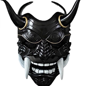 Japanese Hannya mask for Halloween cosplay featuring gold horns and white fangs