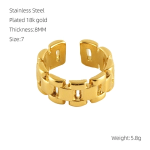 Detail showing 8mm chain textured stainless steel ring with 18k gold plating