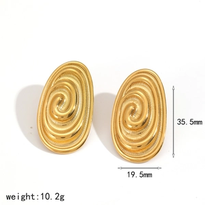 Boucles d'oreilles spirales en acier plaqué or 18K avec dimensions 35,5mm par 19,5mm