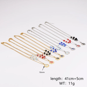 Hammered stainless steel necklaces with colorful eye pendants and bead accents for women