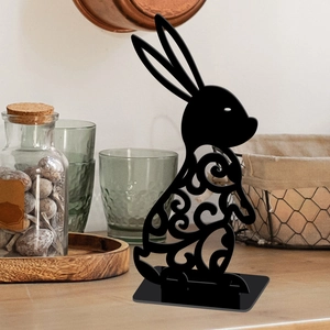 Hollow Easter bunny silhouette centerpiece on wooden desk for home holiday decor