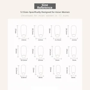 Size chart showing 12 different dimensions for Halloween press-on nails in mm