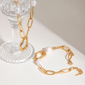 French style baroque pearl necklace and bracelet set with irregular gold pendants