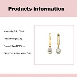 Luxury gold teardrop earrings with sparkling zircon stones in a sleek hoop design