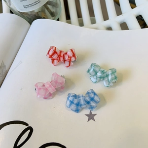 Mini Plaid Bow Hair Clip Acrylic Gingham Duckbill Hairpins Sweet Fresh Style For Women Girls