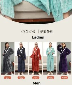 Detailed close-up and multiple color options for thick flannel plaid waffle bathrobes