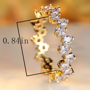 Eternity gold plated ring with square cubic zirconia stones and 0.84in dimension display
