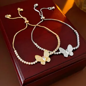 Butterfly Zircon Bracelet Copper Micro Pave Adjustable Slide Clasp Luxury Fashion Jewelry For Women
