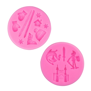 Stampi in silicone rosa per fondant con temi invernali e castelli per decorazione torte