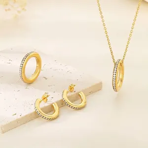 Stainless Steel Zircon Jewelry Necklace Ring Hoop Earrings For Women Minimalist Geometric Commute Style