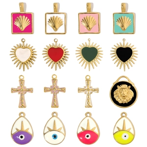 Stainless Steel Pendant Charms Enamel Evil Eye Cross Heart Lion Shell French Retro Bohemian DIY Jewelry Making Accessory