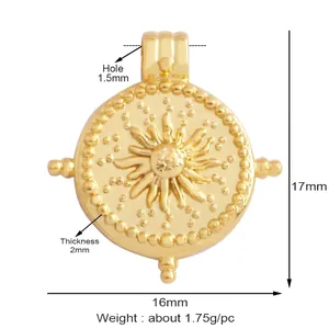 Detailed view of bohemian sun charm with 16mm width and dimensions for jewelry making