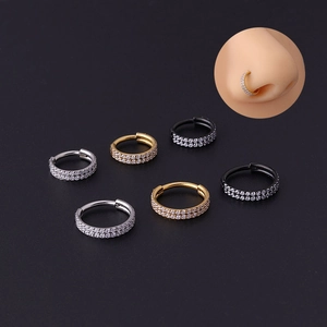 Stainless Steel Nose Ring With Double Row Zircon Seamless Hoop Piercing Jewelry Unisex Fashion Body Accessories Elegant