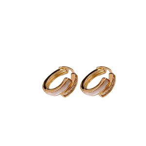 Minimalist double-layer gold plated hoop earrings with zircon and white shell inlay