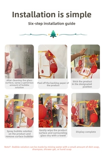 Six-step tutorial for applying Chinese New Year static window stickers with peony motifs