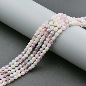 Macro detail of 4mm gradient strawberry glass crystal beads for DIY jewelry making