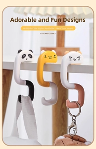 S-shaped table desk bag hooks with cute panda and cat characters for hanging bags