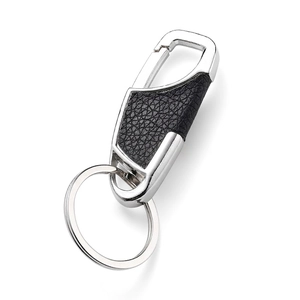 Polished zinc alloy spring hook with black pebble leather inlay for car keychains