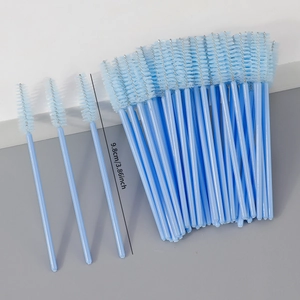 50pcs light blue disposable eyelash brushes for mascara and eyebrow grooming 9.8cm