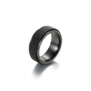 Black 8mm mesh spinning ring in matte titanium steel for men with punk style finish