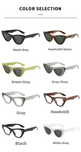 Vue détaillée des lunettes de soleil œil-de-chat et montures en diverses couleurs tendance