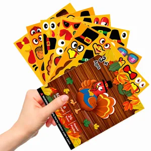 Kids Thanksgiving DIY Turkey Expression Stickers Set Fall Harvest Party Game Craft Stickers Children Educational Toys