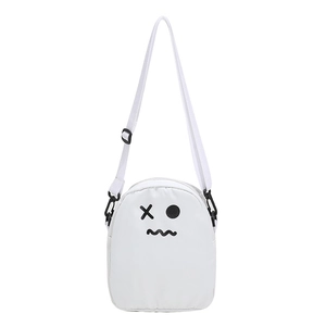 Sac à bandoulière blanc minimaliste avec broderie visage mignon et sangle réglable