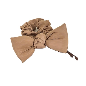Morandi brown satin oversized bow scrunchie for hair styling with minimalist chic design