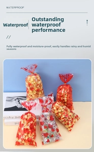 Waterproof heart print cellophane candy bag with gold twist ties for cookies and snacks