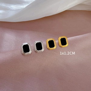 Minimalist square titanium steel stud earrings with black inlay in gold and silver finish